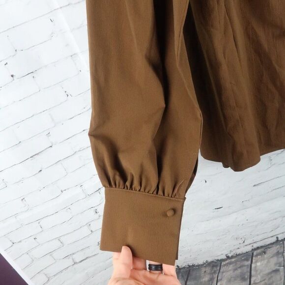 DAZY BROWN LONG SLEEVE HIGH NECK BUTTON DOWN TOP SIZE MEDIUM - Picture 5 of 6